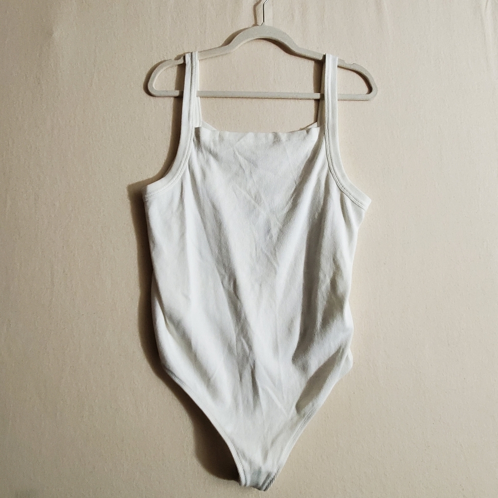 Anthropologie Pilcro | White Square Neck Thong Ribbed Body Suit | Size 2X | NWT